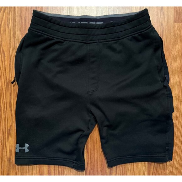 Under Armour UA Rival Fleece Logo Training Shorts Black Mens M 8" Zip Pockets - Picture 1 of 6